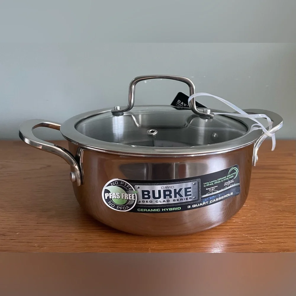 NEW David Burke Geo Clad 3 Qt Casserole Ceramic Hybrid With Lid Safe Up To 500F